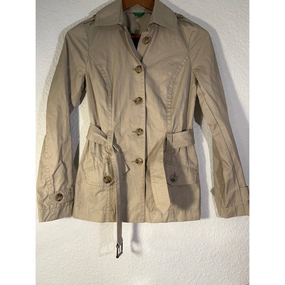 United Colors of Benetton Khaki Belted Safari Field Jacket Tan Size 38 US XS